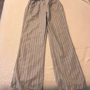 Ci Sono Gray Striped Wide Leg Linen Pants